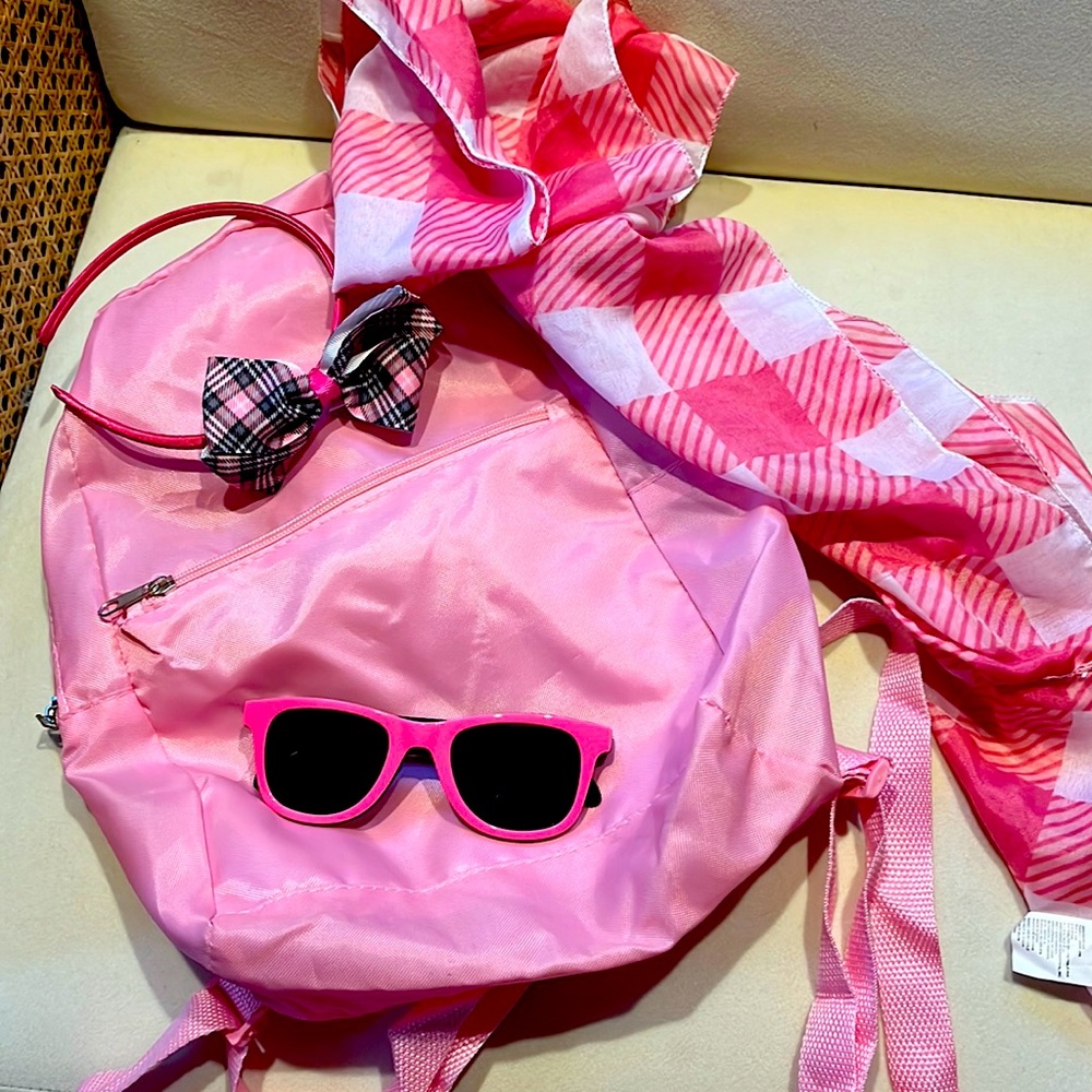 Pink backpack and accessories